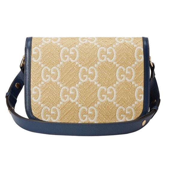 Gucci GG Raffia Calfskin Monogram Horsebit 1955 Mystic White Blue Agata NWT - Picture 10 of 11